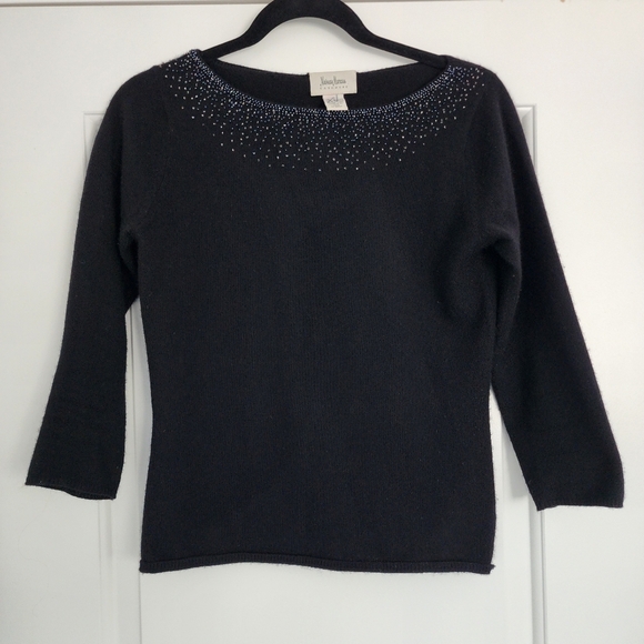 Neiman Marcus Cashmere Beaded Boatneck 3/4 Sleeve Sweater S - Picture 2 of 6